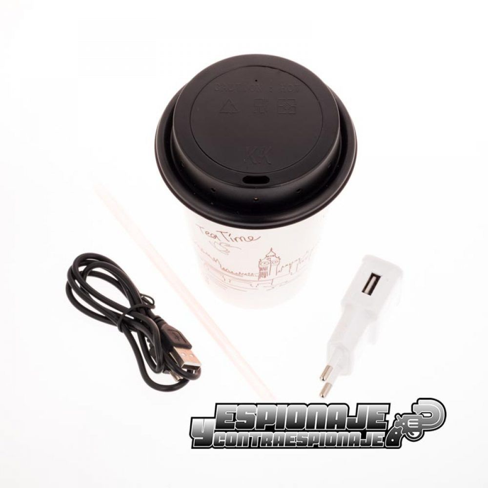 micro cámara espía en vaso de café